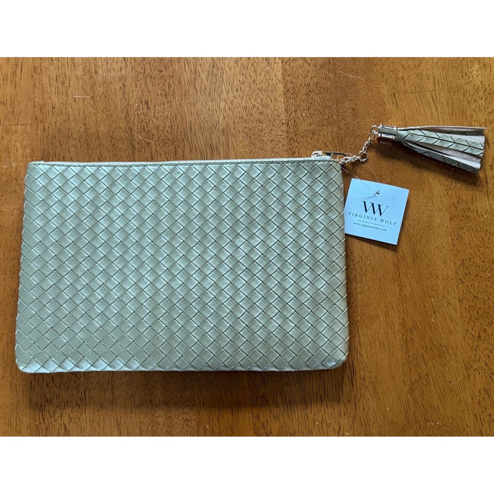 NWT Virginia Wolf Gold Woven Vegan Leather Tassel Clutch Bag
